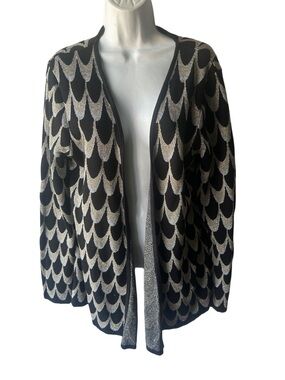 Philosophy Republic Black Silver Metallic Scalloped Cardigan Open Front XL
